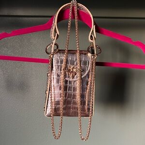 NWOT Persaman New York Anette Leather Silver Gold Croc-Embossed Crossbody Bag